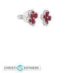 Load image into Gallery viewer, 18KT White Gold Ruby &amp; Diamond Flower Pushback Studs
