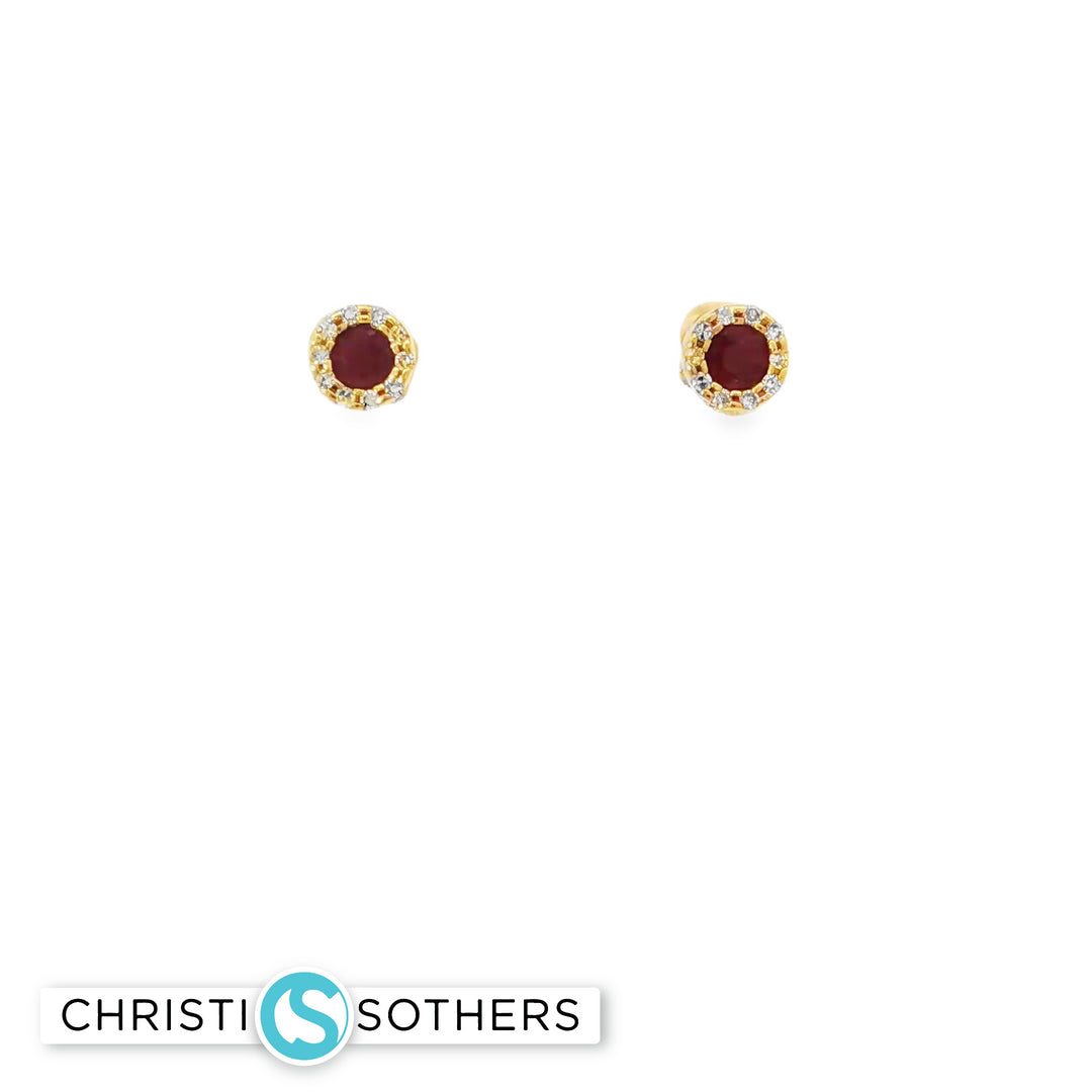 14KT Yellow Gold Emerald & Diamond Pushback Stud Earrings