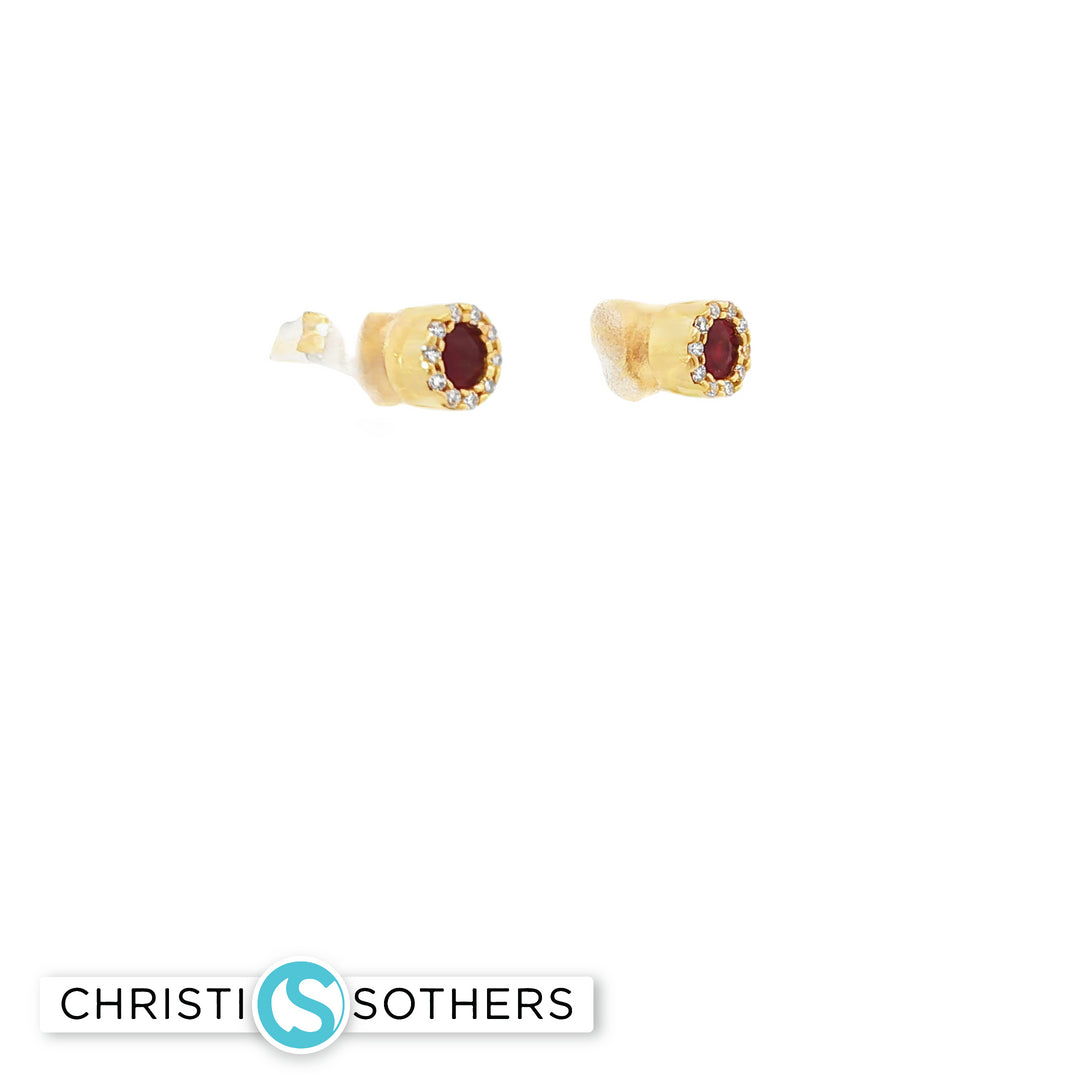14KT Yellow Gold Emerald & Diamond Pushback Stud Earrings