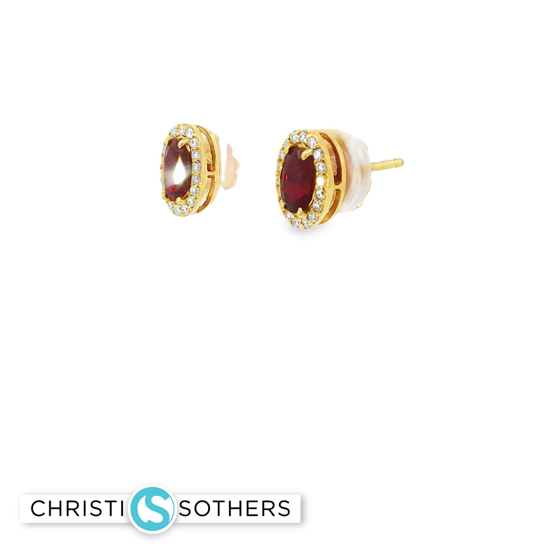 18KT Yellow Gold Ruby & Diamond Pushback Studs