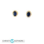 Load image into Gallery viewer, 18KT Yellow Gold Sapphire &amp; Diamond Pushback Studs (1.28 cttw sapphires, 0.18 cttw diamonds)
