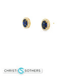 Load image into Gallery viewer, 18KT Yellow Gold Sapphire &amp; Diamond Pushback Studs (1.28 cttw sapphires, 0.18 cttw diamonds)
