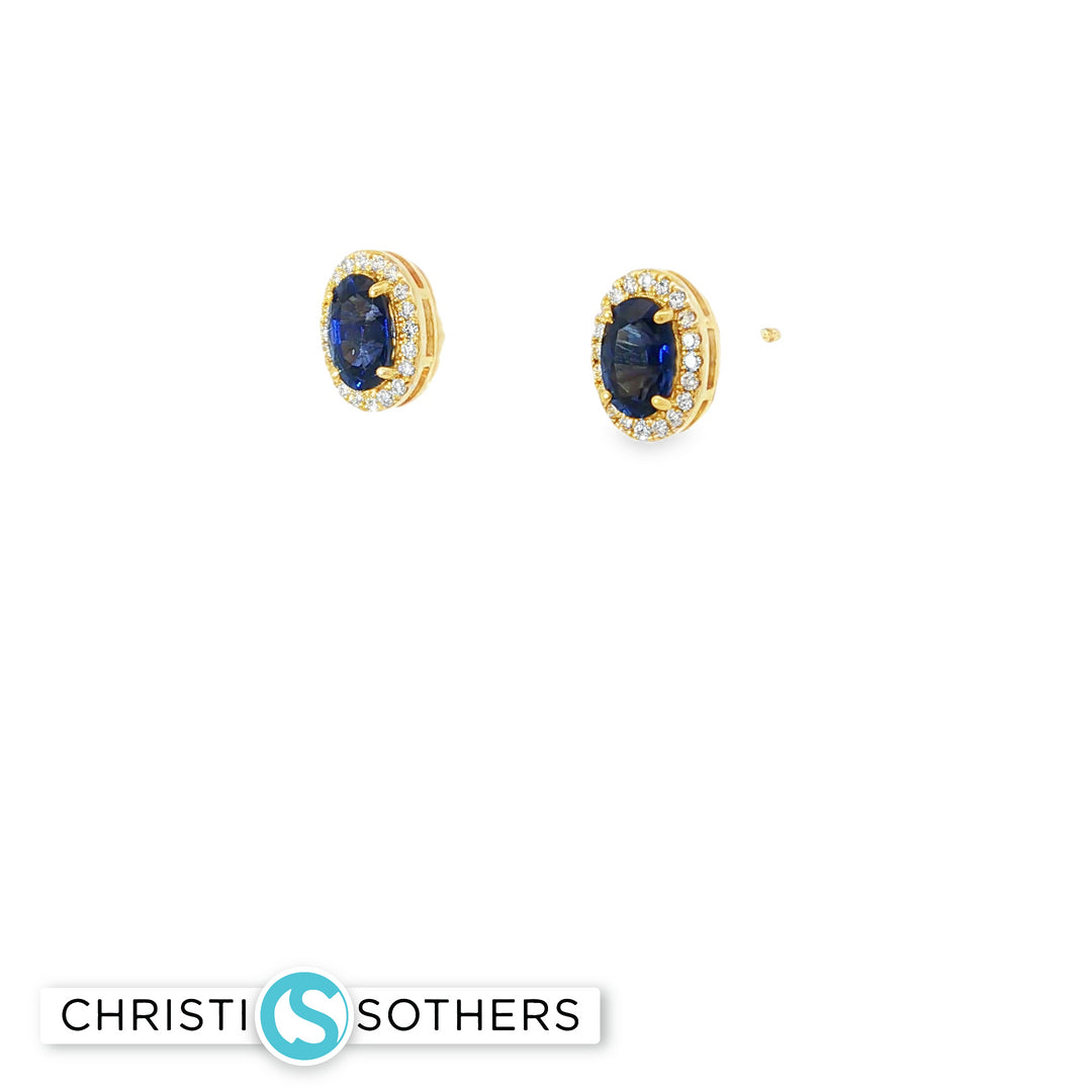 18KT Yellow Gold Sapphire & Diamond Pushback Studs (1.28 cttw sapphires, 0.18 cttw diamonds)