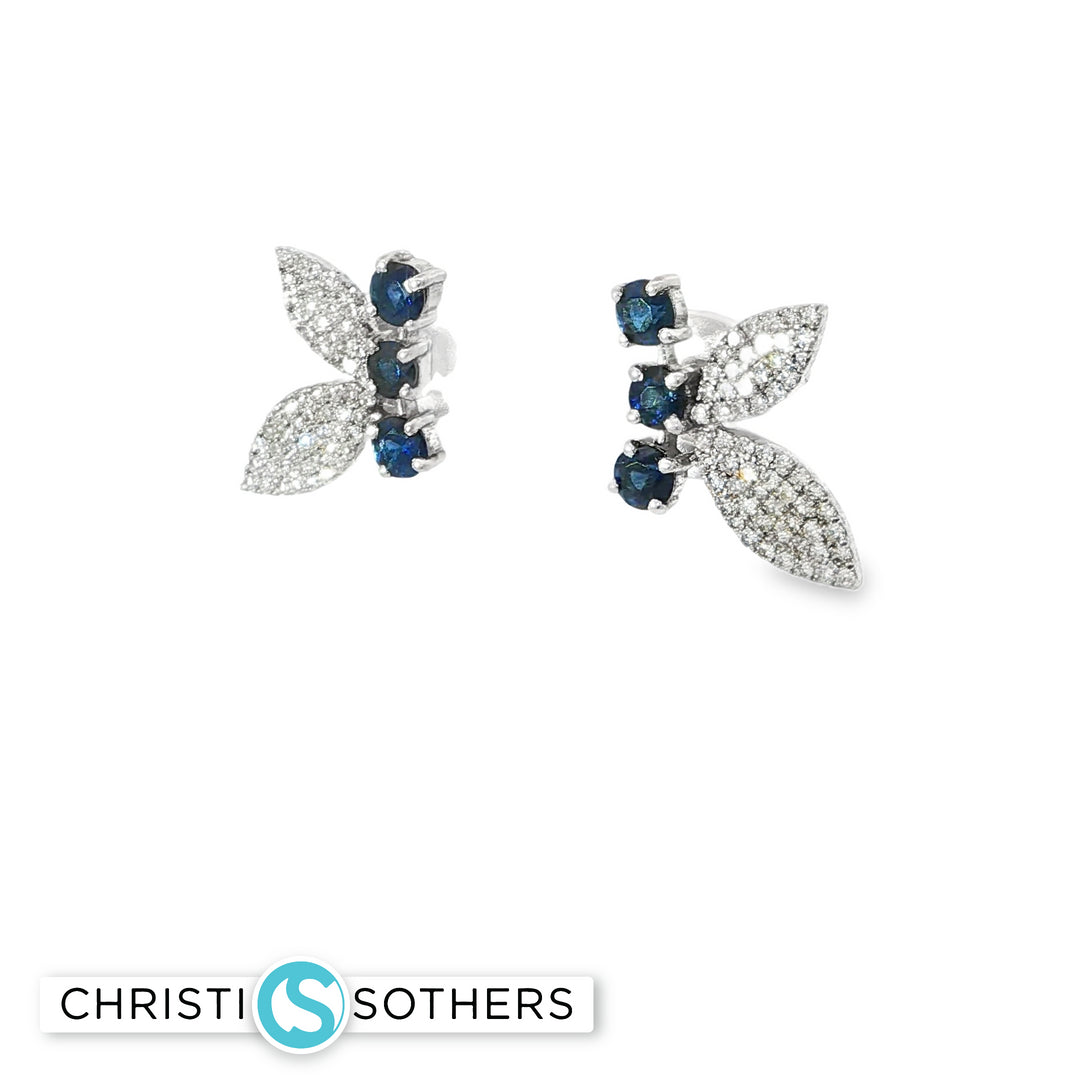 14KT White Gold Sapphire & Diamond Butterfly Pushback Studs