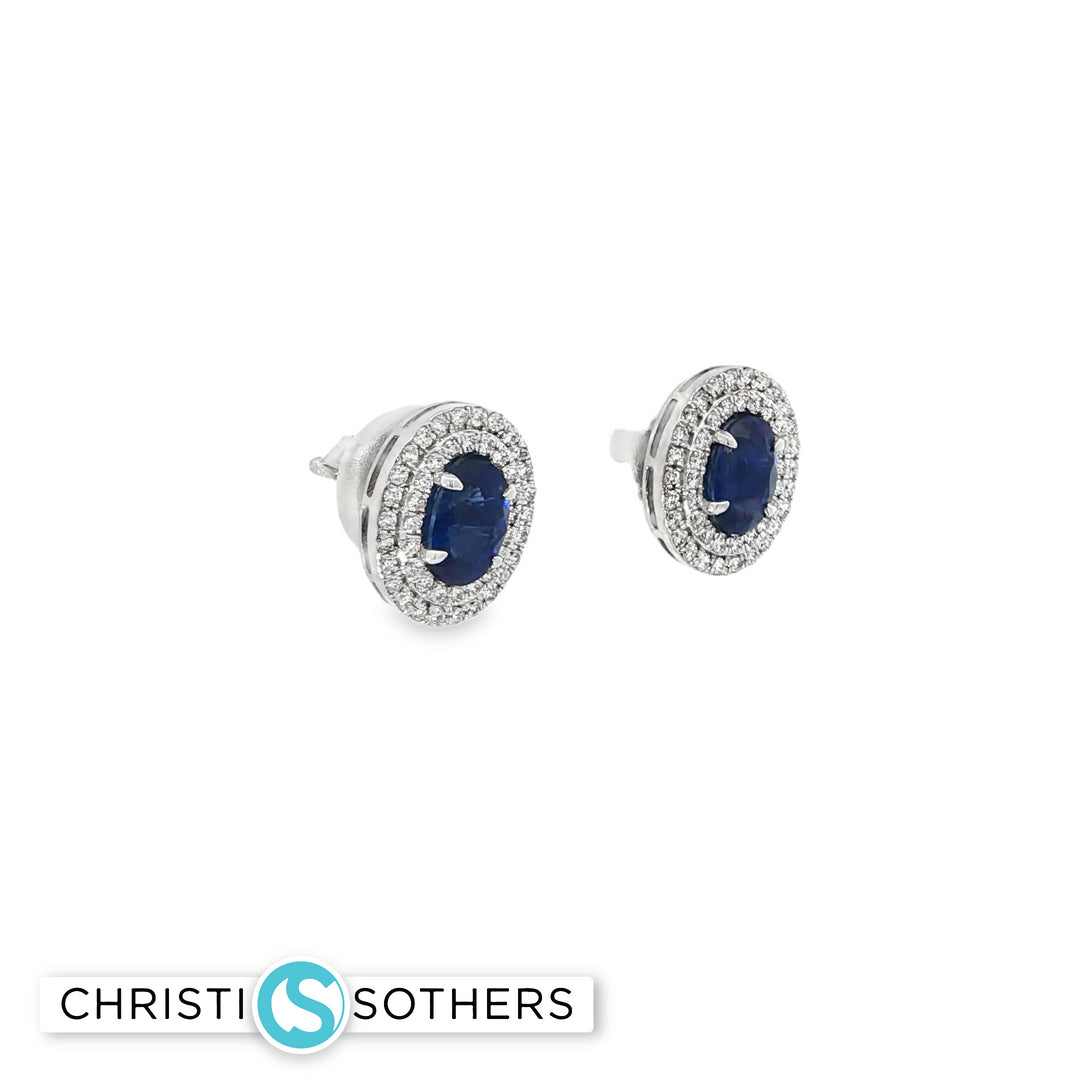 18KT White Gold Sapphire & Diamond Pushback Studs (1.28 cttw sapphires, 0.33 cttw diamonds)