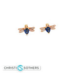 Load image into Gallery viewer, 18KT Yellow Gold Sapphire, Diamond &amp; Ruby Beetle Pushback Studs
