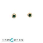Load image into Gallery viewer, 14KT Yellow Gold Emerald &amp; Diamond Pushback Stud Earrings
