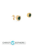 Load image into Gallery viewer, 14KT Yellow Gold Emerald &amp; Diamond Pushback Stud Earrings

