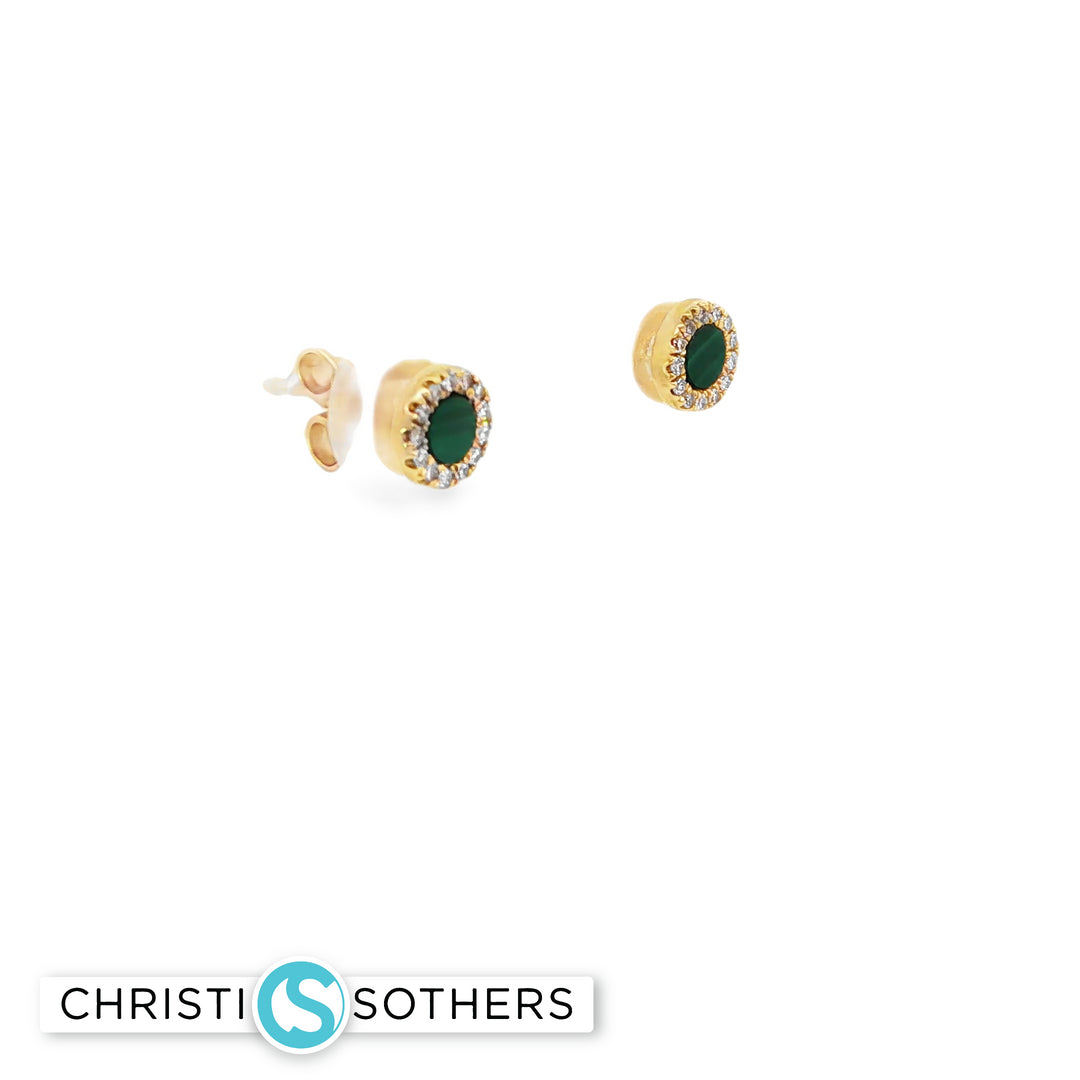 14KT Yellow Gold Emerald & Diamond Pushback Stud Earrings