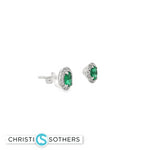 Load image into Gallery viewer, 14KT White Gold Emerald &amp; Diamond Stud Earrings

