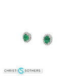 Load image into Gallery viewer, 14KT White Gold Emerald &amp; Diamond Stud Earrings
