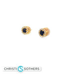 Load image into Gallery viewer, 18KT Yellow Gold Sapphire &amp; Diamond Halo Stud Earrings
