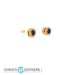 Load image into Gallery viewer, 18KT Yellow Gold Sapphire &amp; Diamond Halo Stud Earrings

