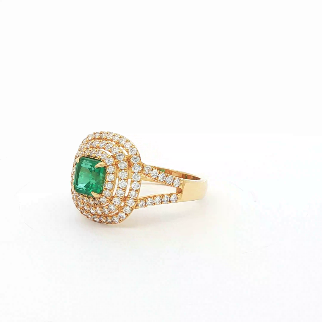 18KT Yellow Gold Princess Emerald & Diamond Ring
