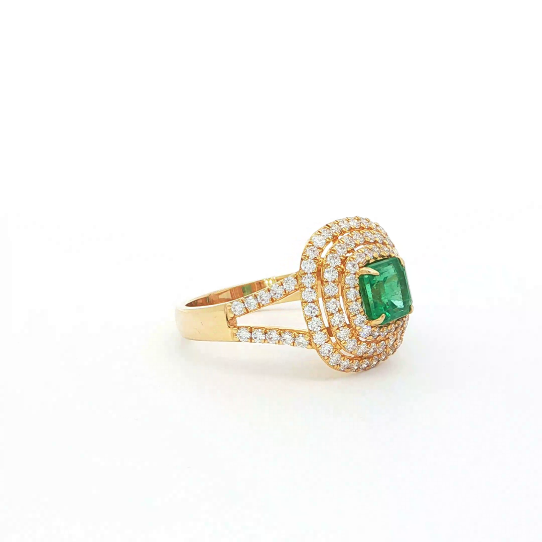 18KT Yellow Gold Princess Emerald & Diamond Ring