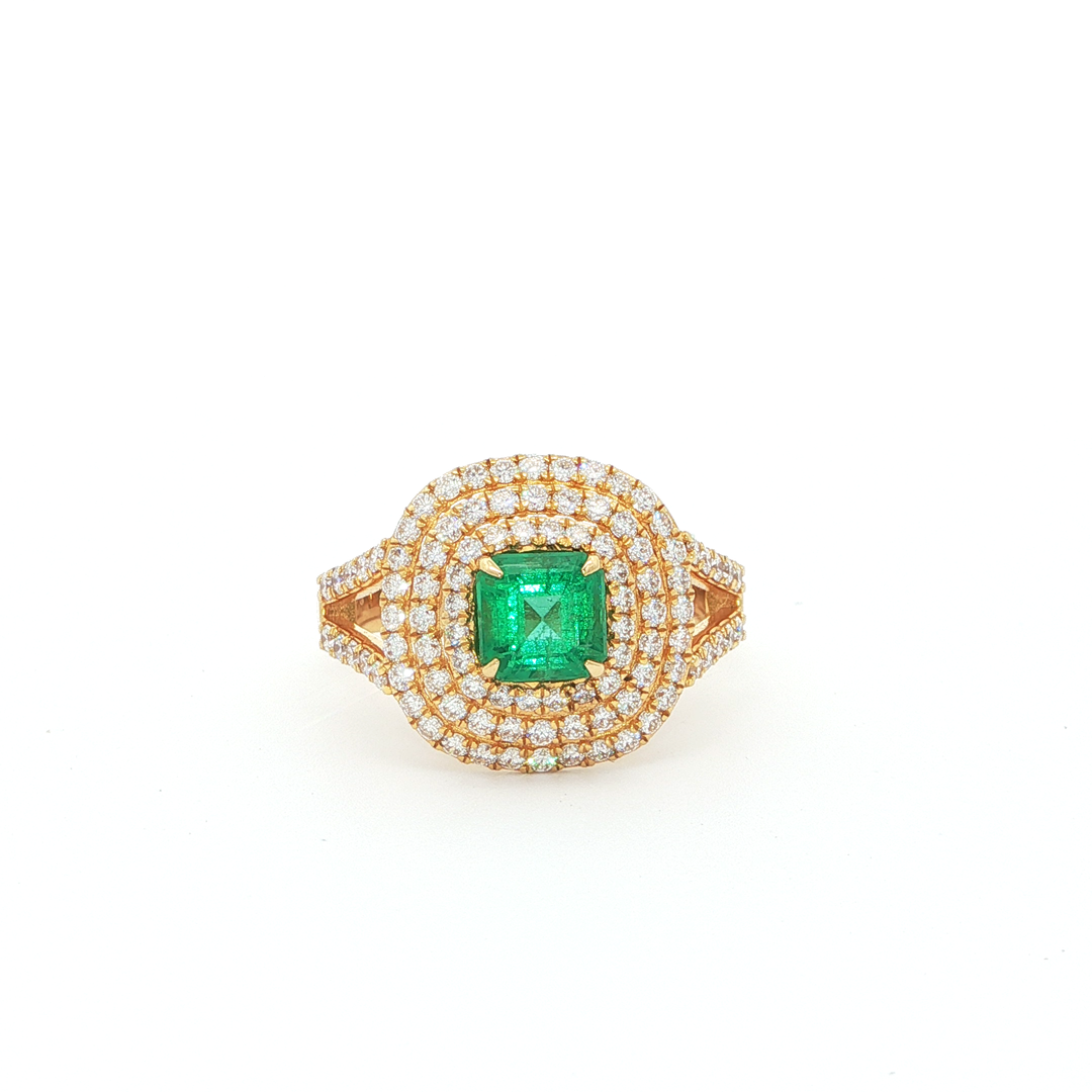 18KT Yellow Gold Princess Emerald & Diamond Ring