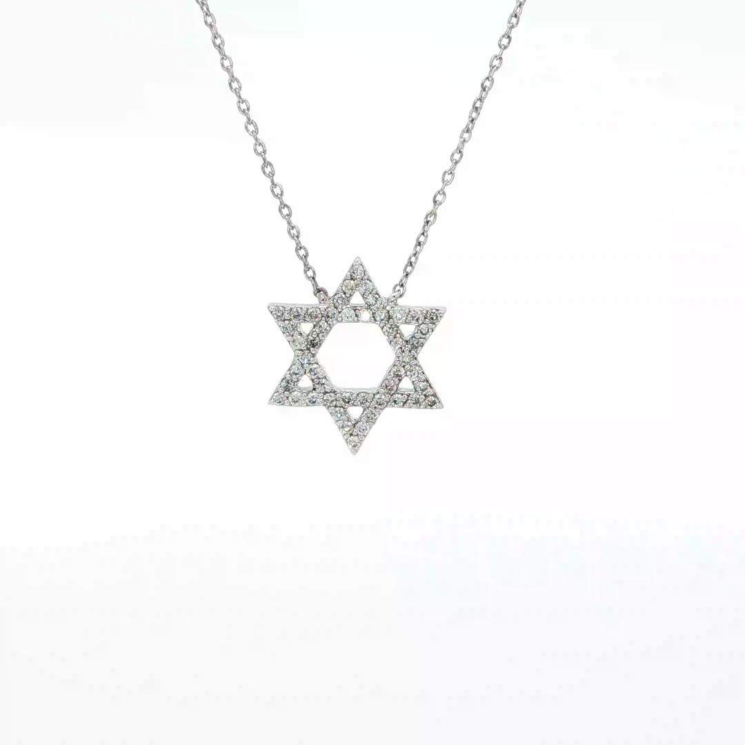 14KT White Gold Diamond Magen David Necklace