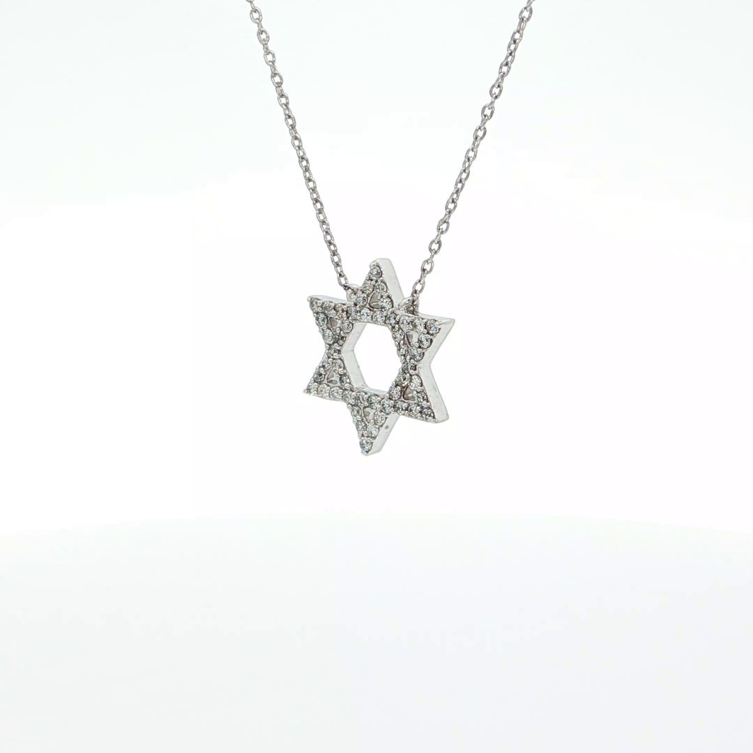 14KT White Gold Diamond Magen David Necklace