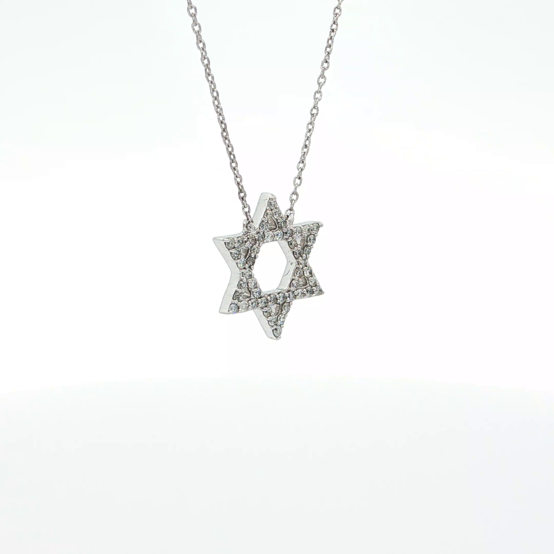 14KT White Gold Diamond Magen David Necklace
