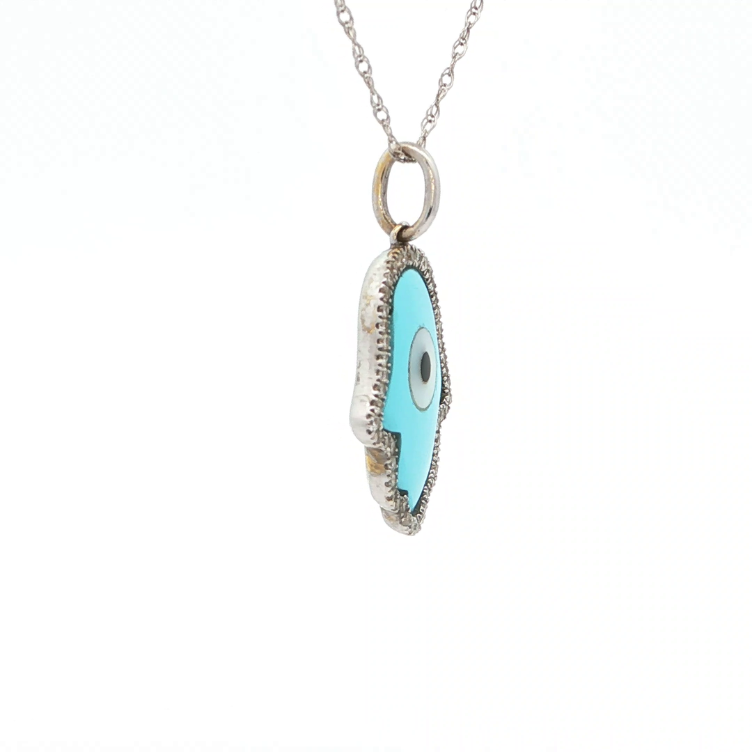 18KT White Gold Diamond & Turquoise Hamsa Pendant (2.53 cttw turquoise, 0.20 cttw diamonds)