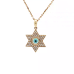 Load image into Gallery viewer, 14KT Yellow Gold Diamond Magen David &amp; Evil Eye Pendant
