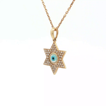 Load image into Gallery viewer, 14KT Yellow Gold Diamond Magen David &amp; Evil Eye Pendant
