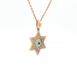 Load image into Gallery viewer, 14KT Yellow Gold Diamond Magen David &amp; Evil Eye Pendant

