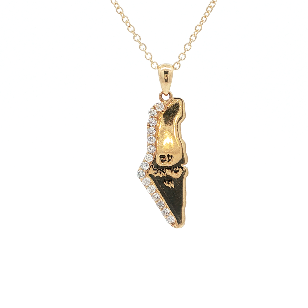 14KT Yellow Gold Israel Pendant with Round Brilliant Cut Diamonds