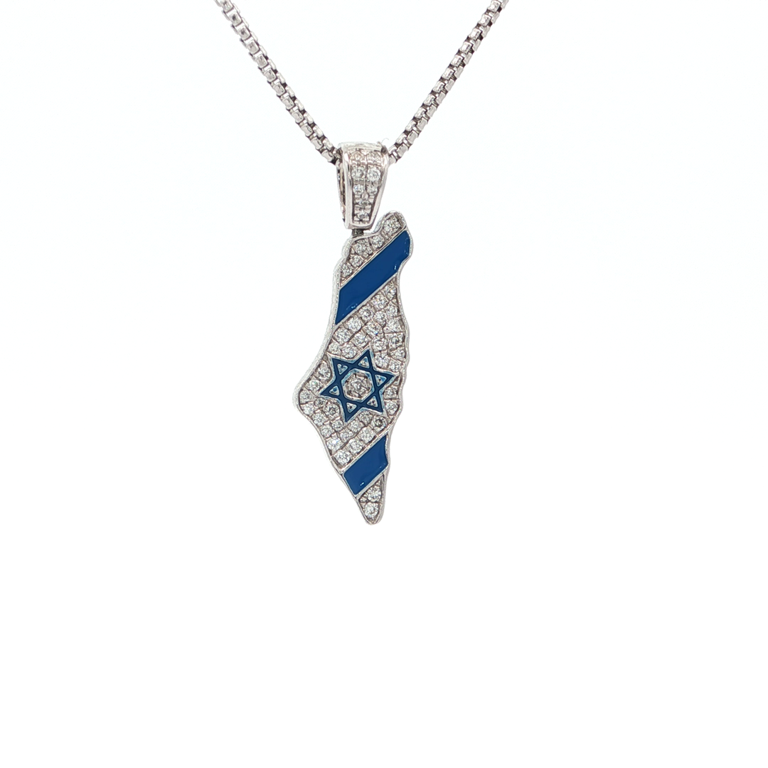 14KT Yellow Gold Pavé Diamond & Enamel State of Israel Pendant