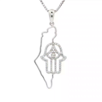 Load image into Gallery viewer, 14KT White Gold Diamond State of Israel &amp; Hamsa Pendant
