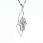 Load image into Gallery viewer, 14KT White Gold Diamond State of Israel &amp; Hamsa Pendant
