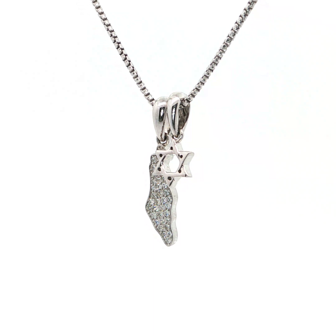 14KT White Gold state of Israel & MagenDavid pendant
