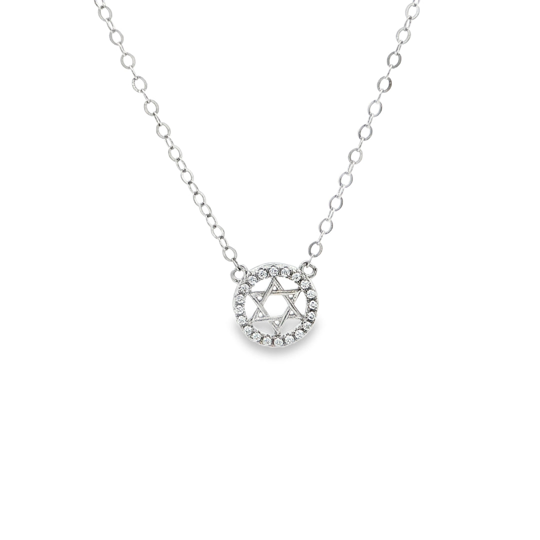 Sterling Silver Star of David Necklace with Round Stones