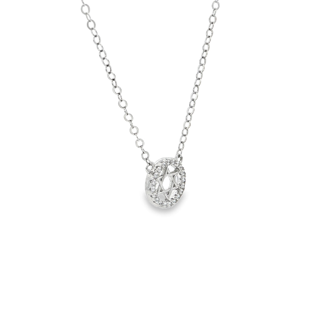 Sterling Silver Star of David Necklace with Round Stones