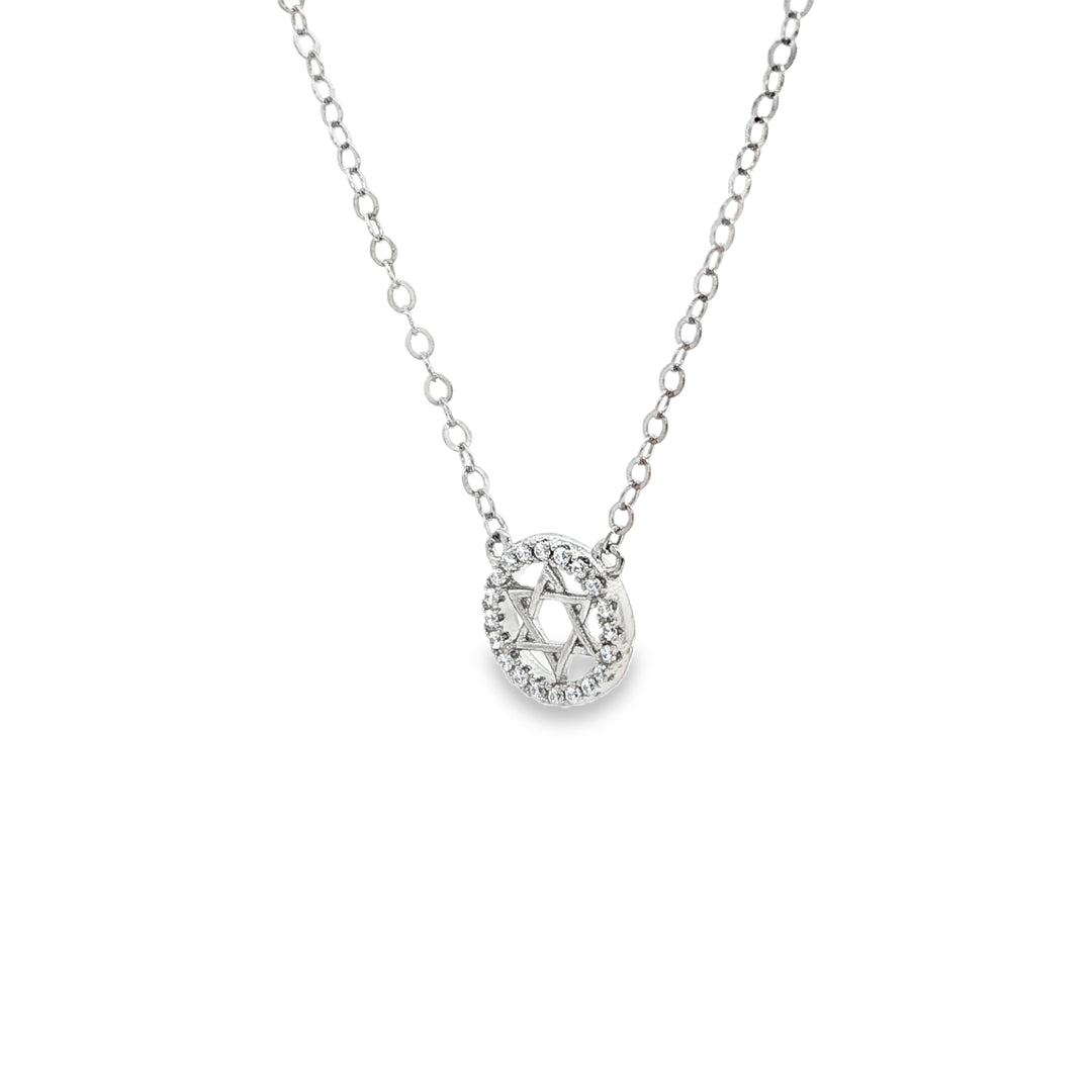 Sterling Silver Star of David Necklace with Round Stones
