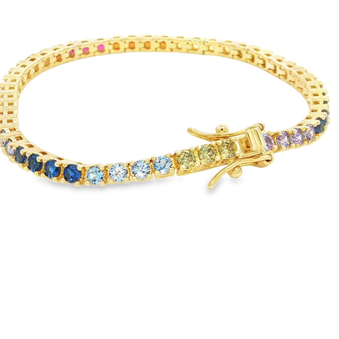 Gold-Plated Sterling Silver Multicolor CZ Tennis Bracelet (3 mm stones)