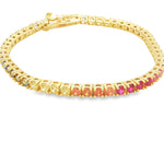 Load image into Gallery viewer, Gold-Plated Sterling Silver Multicolor CZ Tennis Bracelet (3 mm stones)
