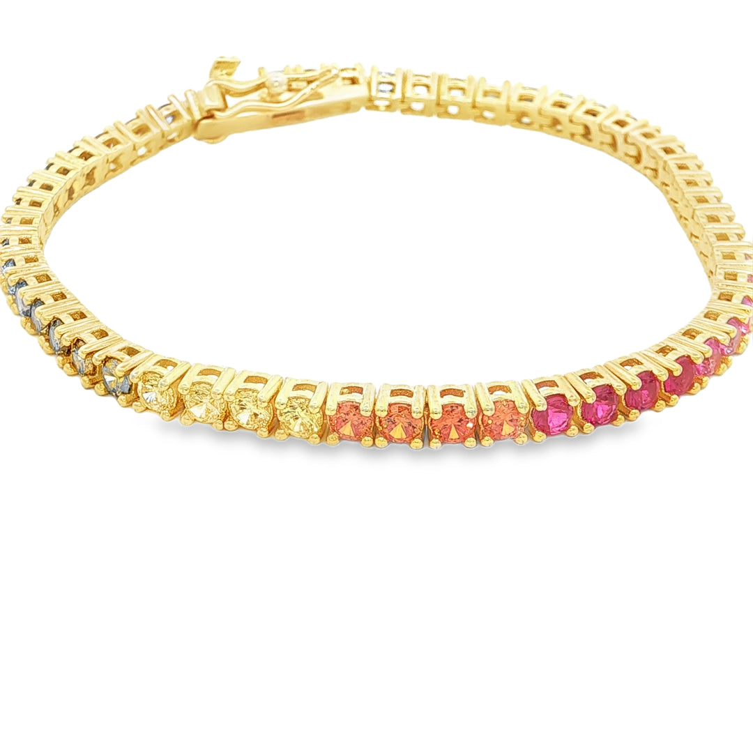 Gold-Plated Sterling Silver Multicolor CZ Tennis Bracelet (3 mm stones)