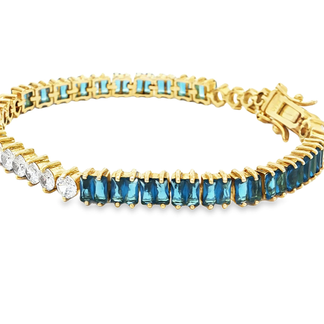 Gold-Plated Sterling Silver Blue & White Tennis Bracelet