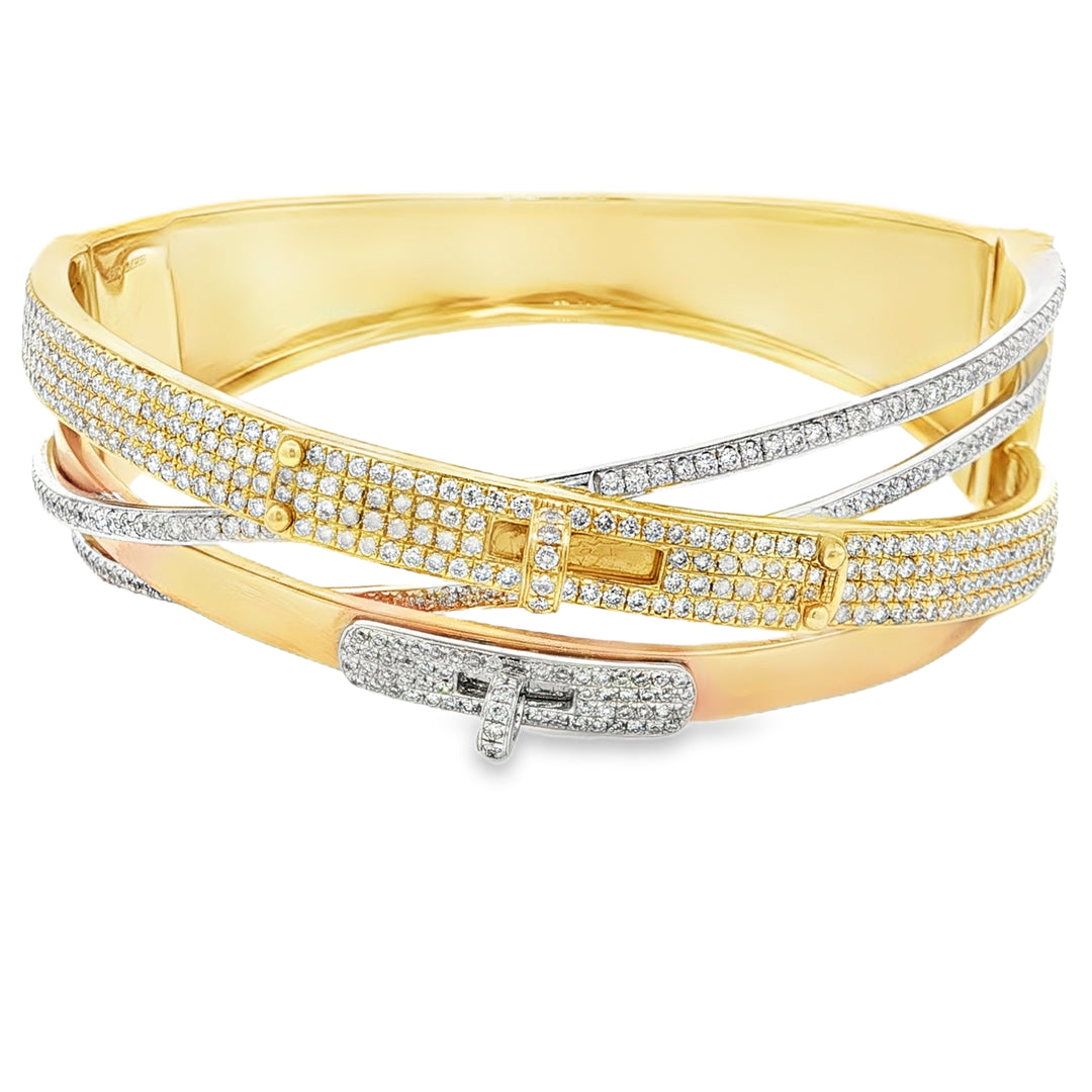 18KT Tri-Color Gold Diamond Pavé Bangle Bracelet