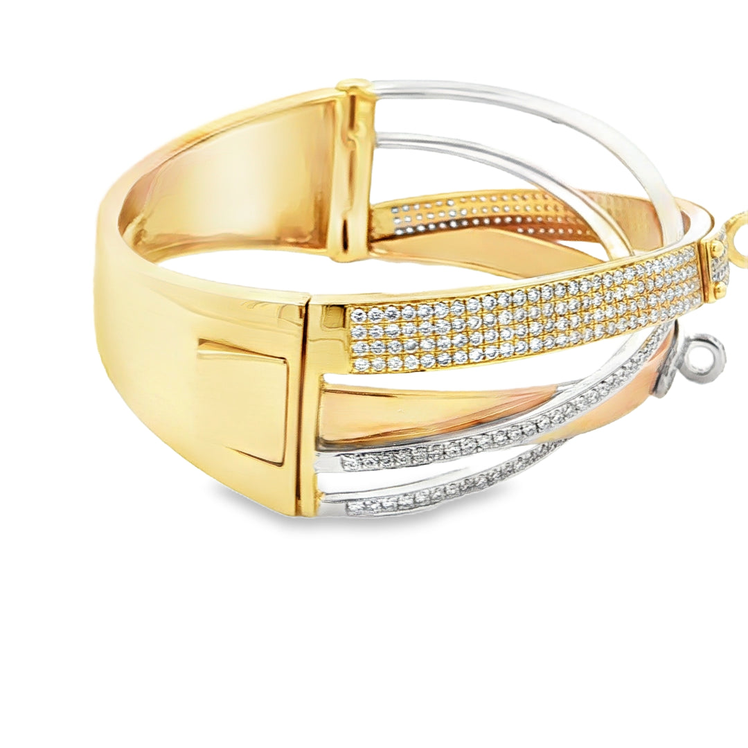 18KT Tri-Color Gold Diamond Pavé Bangle Bracelet