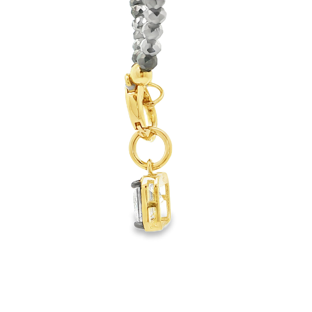 Two-Tone Gold-Plated Beaded Necklace with Emerald-Cut Crystal Pendant