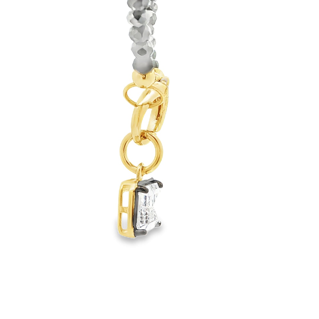 Two-Tone Gold-Plated Beaded Necklace with Emerald-Cut Crystal Pendant