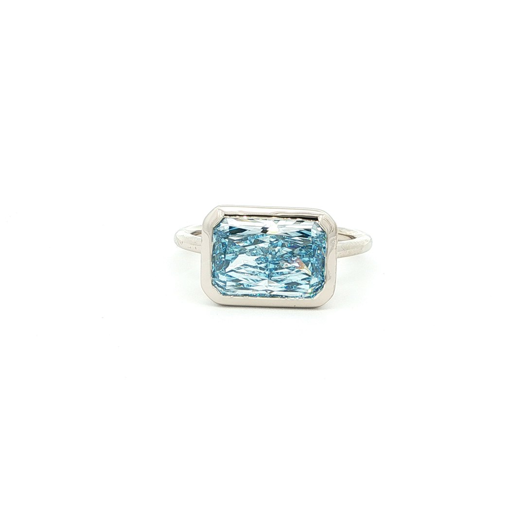 14KT White Gold Bezel Ring with Ice Blue Lab-Grown Diamond (3.02 cttw)