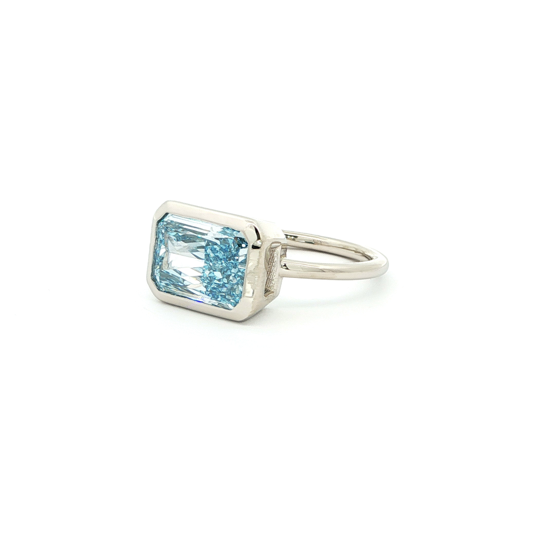 14KT White Gold Bezel Ring with Ice Blue Lab-Grown Diamond (3.02 cttw)