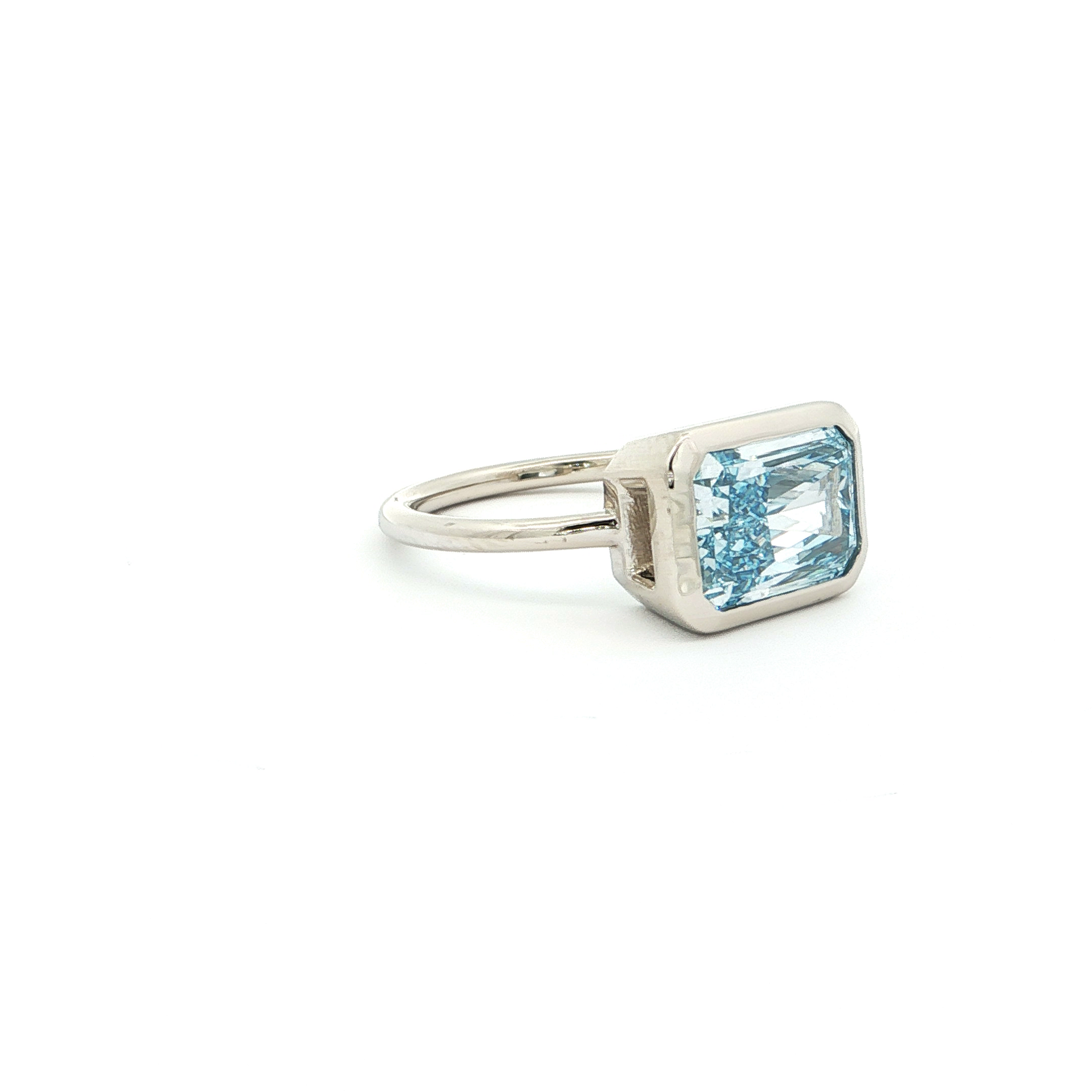 14KT White Gold Bezel Ring with Ice Blue Lab-Grown Diamond (3.02 cttw)