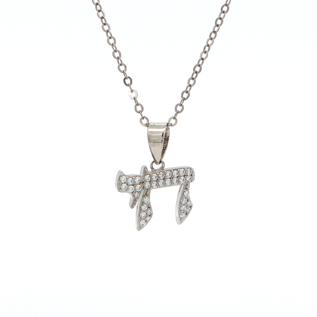 Sterling Silver or Yellow Gold-Plated Chai Necklace with Round CZ
