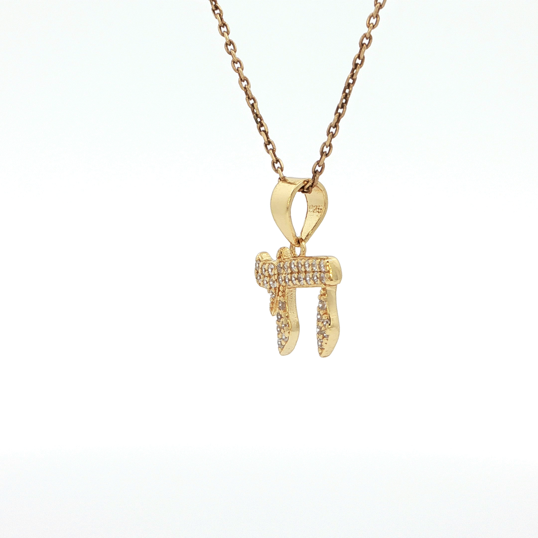 Sterling Silver or Yellow Gold-Plated Chai Necklace with Round CZ