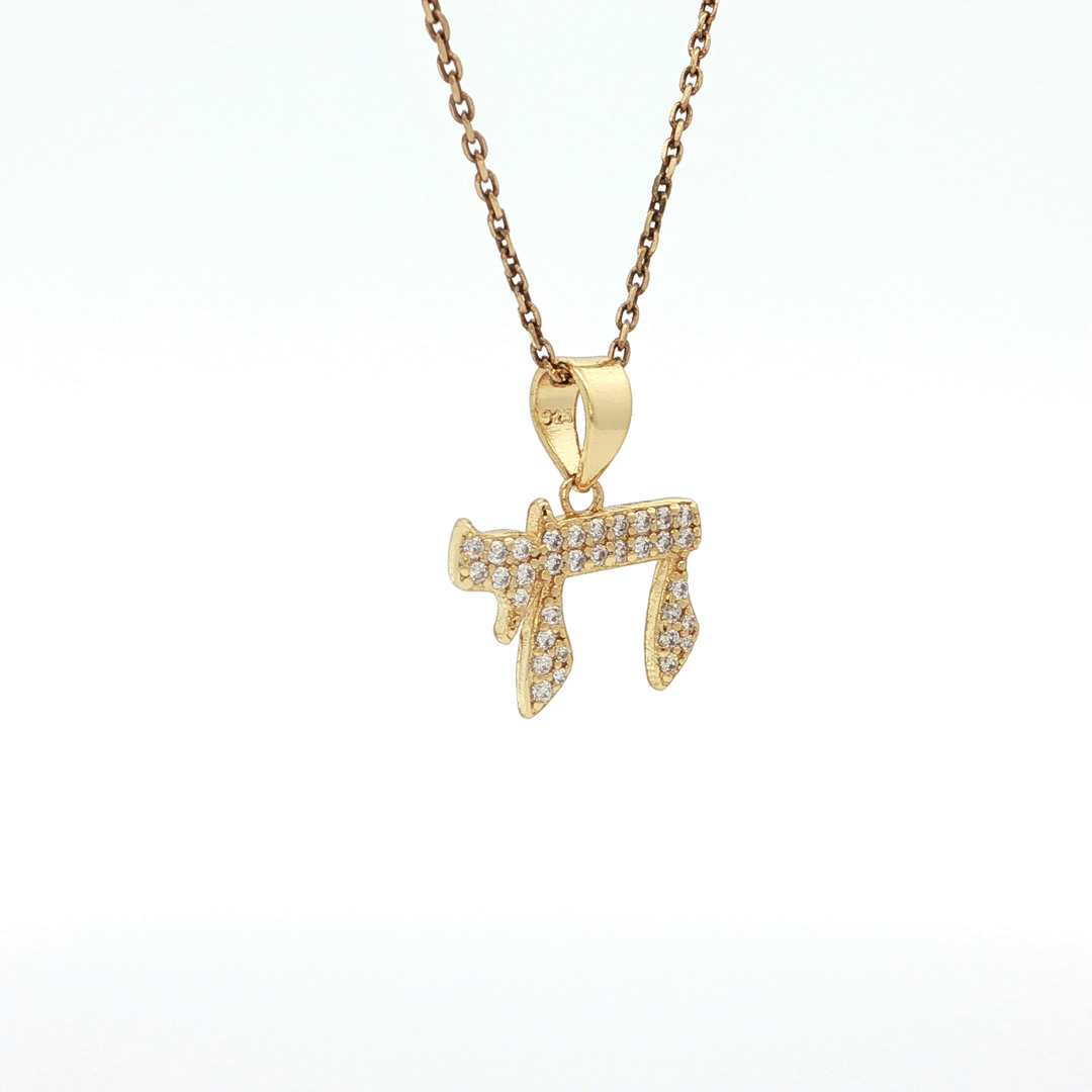 Sterling Silver or Yellow Gold-Plated Chai Necklace with Round CZ
