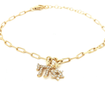 Load image into Gallery viewer, Sterling Silver or Gold-Plated Paperclip Link Charm Bracelet with Star/Chai Accents
